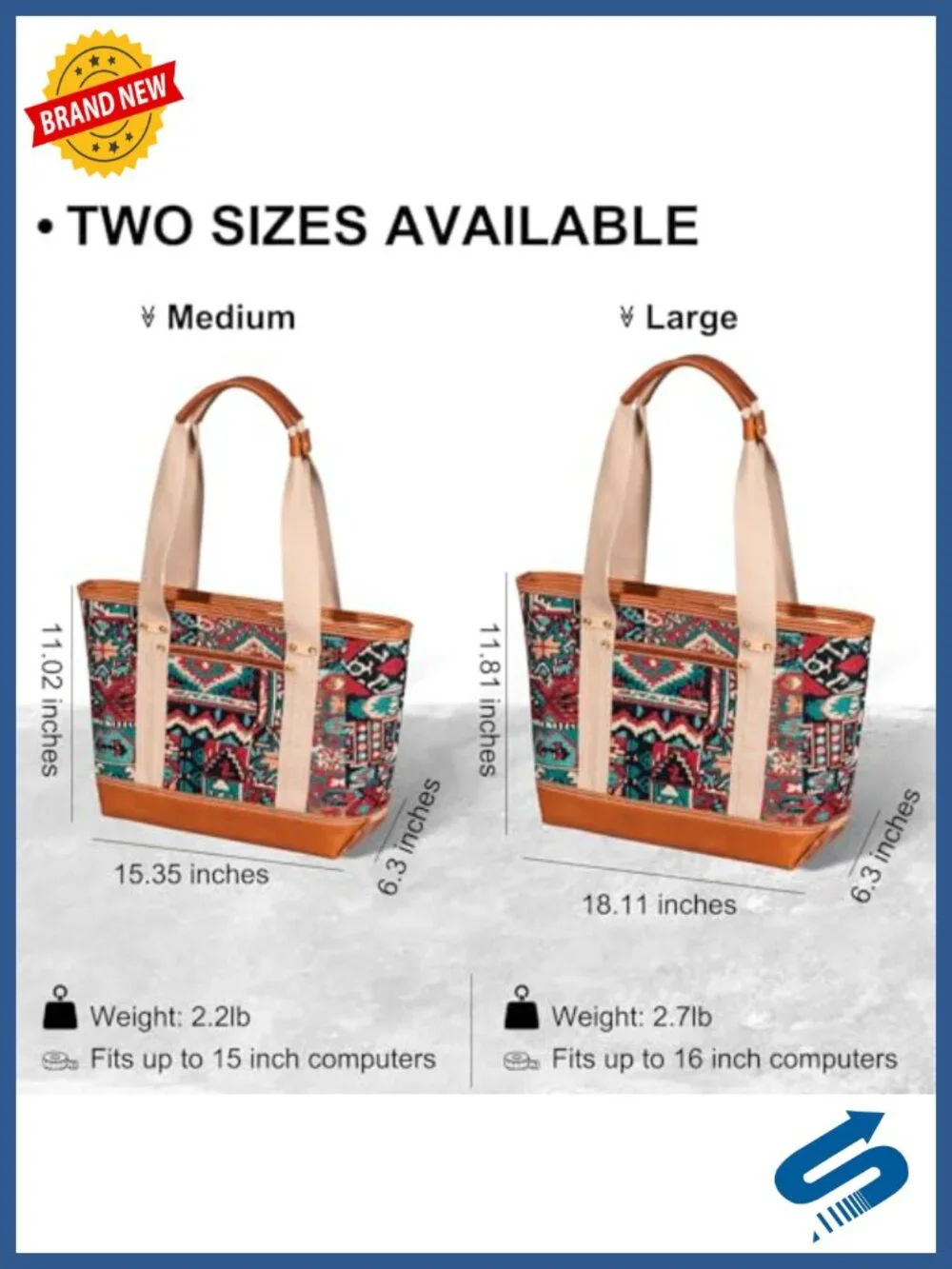 Canvas Leather Tote Bag Women Travel Work Bag Magnetic Closure Laptop iPad